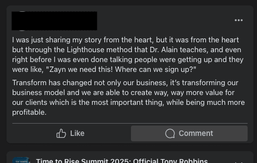 Client testimonial screenshot